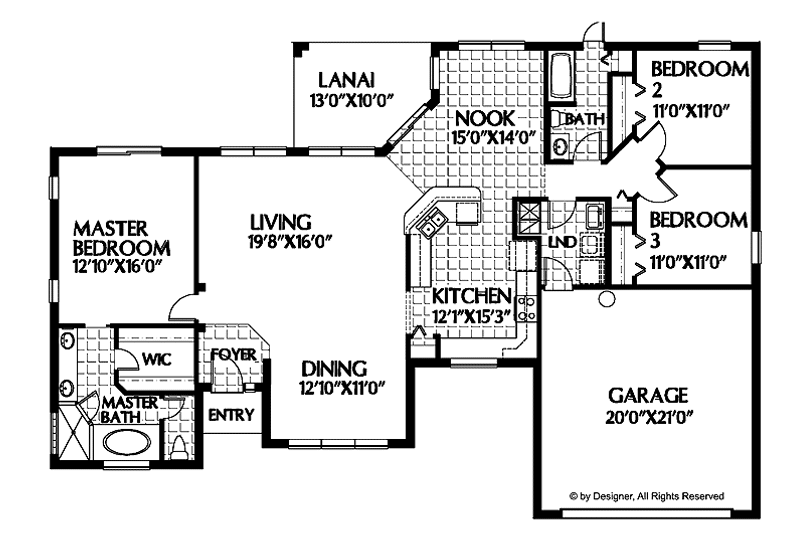 Home Plan - Floor Plan - Main Floor for Mediterranean House Plan #999-35 - 3 bed, 2 bath