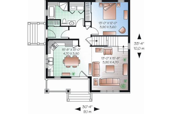 Floor Plan - Main Floor for Cottage House Plan #23-2283 - 3 bed, 2 bath