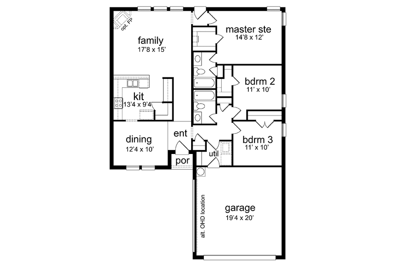 Home Plan - Floor Plan - Main Floor for Traditional House Plan #84-747 - 3 bed, 2 bath