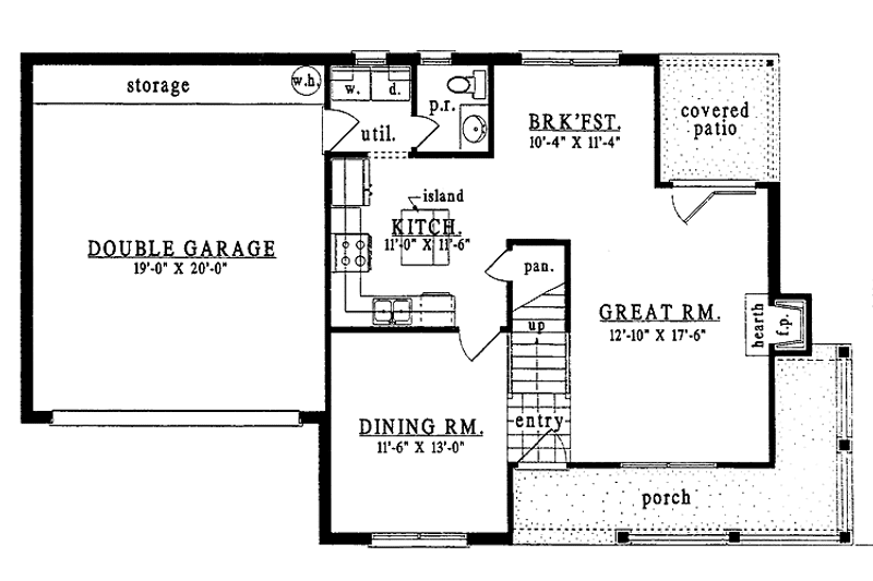 House Design - Floor Plan - Main Floor for Country House Plan #42-492 - 3 bed, 2 bath