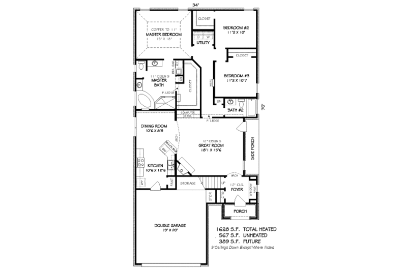 European Style House Plan - 3 Beds 2 Baths 1628 Sq/Ft Plan #424-235 ...