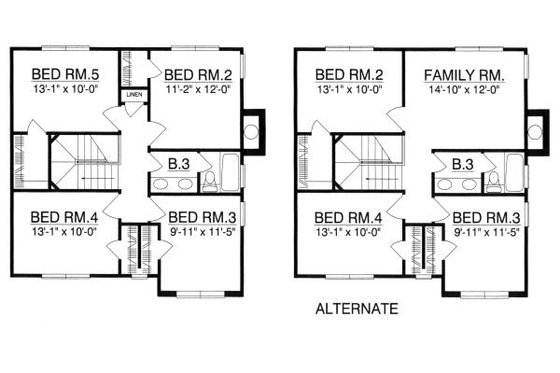 Floor Plan - Upper Floor for Traditional House Plan #40-385 - 5 bed, 2.5 bath