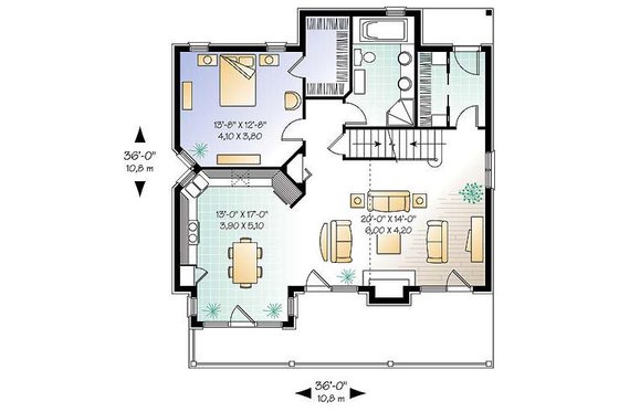 Floor Plan - Main Floor for Cottage House Plan #23-760 - 3 bed, 2 bath