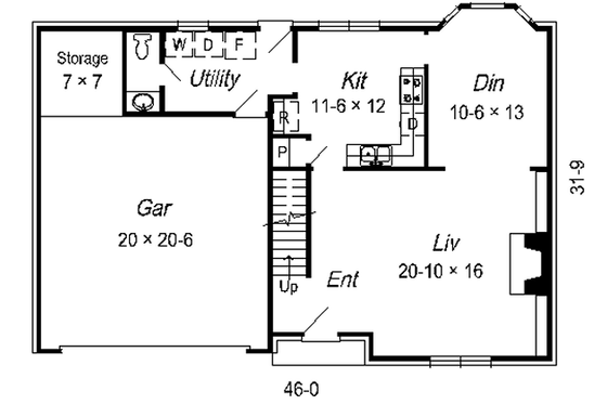 Floor Plan - Main Floor for Colonial House Plan #329-211 - 3 bed, 2.5 bath