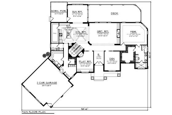 Floor Plan - Main Floor for Craftsman House Plan #70-1233 - 4 bed, 4 bath