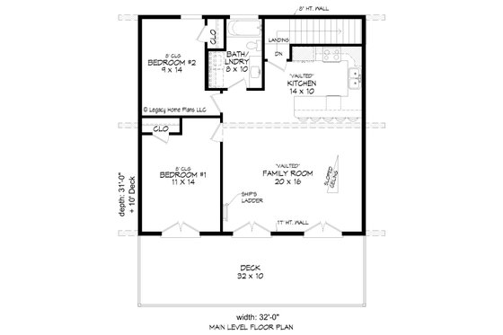Floor Plan - Main Floor for Beach House Plan #932-826 - 2 bed, 1 bath