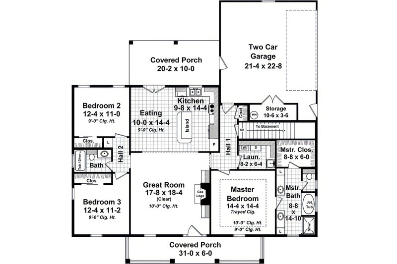 House Blueprint - Floor Plan - Main Floor for Traditional House Plan #21-635 - 3 bed, 2 bath