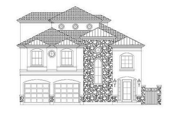 Exterior - Front Elevation for European House Plan #411-860 - 3 bed, 4.5 bath