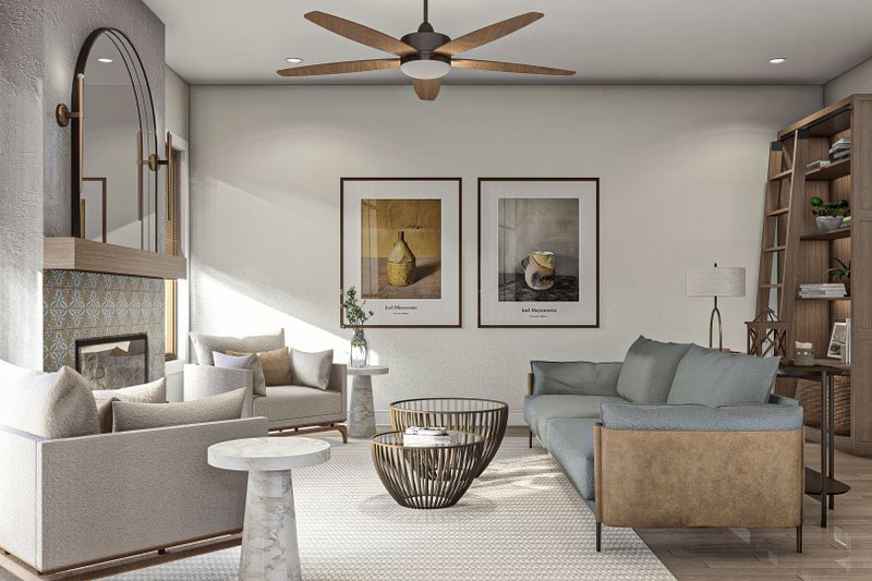 Architectural House Design - Interior - Family Room for Adobe / Southwestern House Plan #455-503 - 4 bed, 2.5 bath