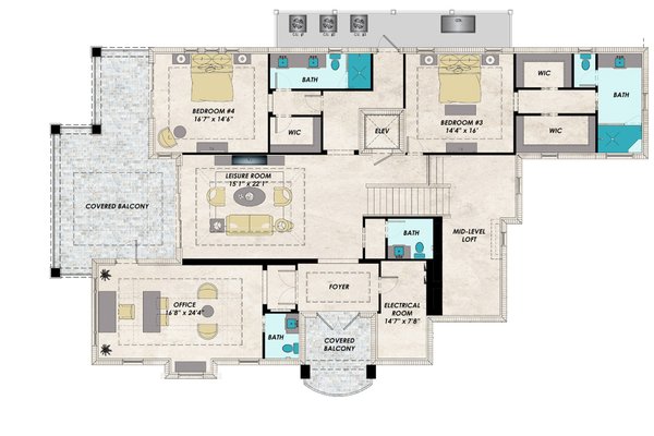 Mediterranean Floor Plan - Upper Floor Plan #548-63