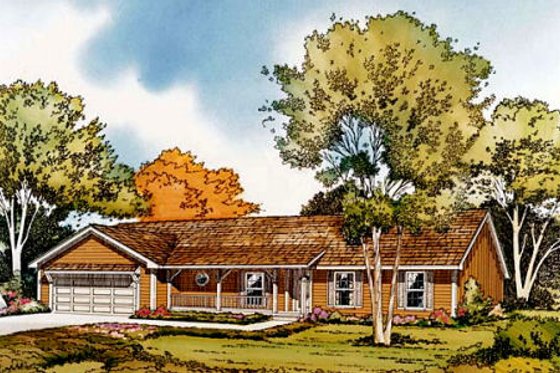 Exterior - Front Elevation for Ranch House Plan #312-219 - 3 bed, 2.5 bath