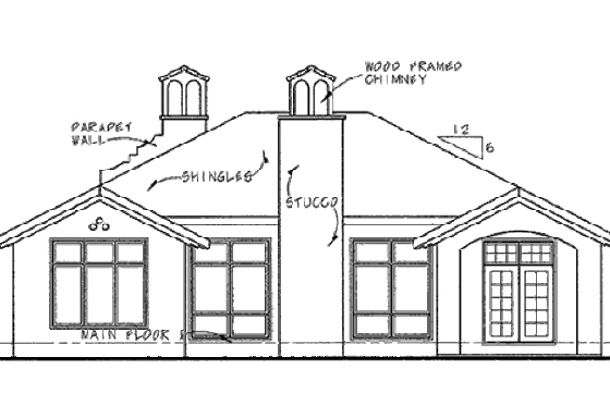 Exterior - Rear Elevation for Mediterranean House Plan #20-1414 - 3 bed, 2 bath