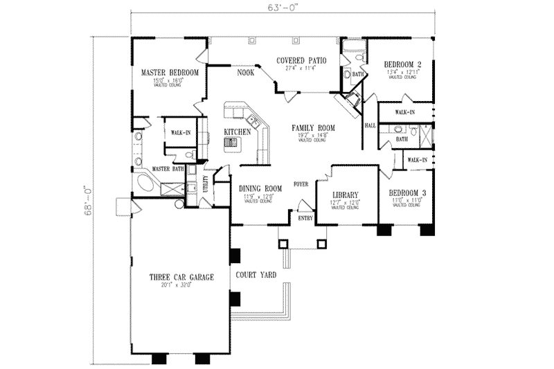 Home Plan - Floor Plan - Main Floor for Mediterranean House Plan #1-480 - 3 bed, 3 bath