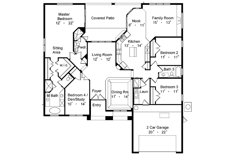 House Blueprint - Floor Plan - Main Floor for Mediterranean House Plan #1015-15 - 4 bed, 3 bath
