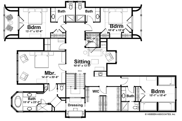 Colonial Floor Plan - Upper Floor Plan #928-179