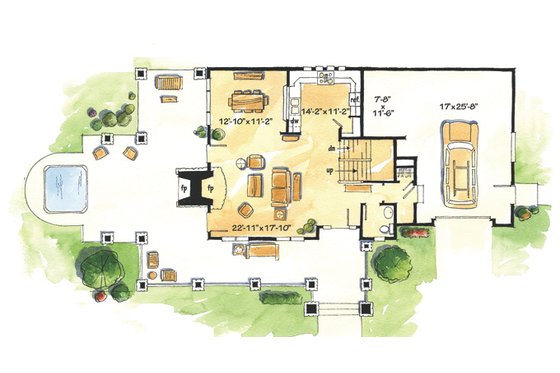 Floor Plan - Main Floor for Craftsman House Plan #942-26 - 2 bed, 2.5 bath