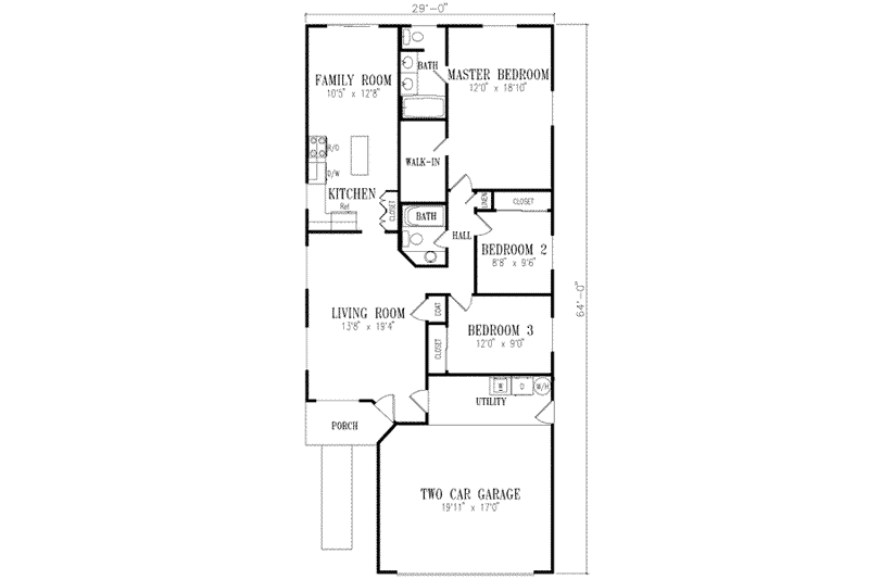 Home Plan - Floor Plan - Main Floor for Ranch House Plan #1-212 - 3 bed, 2 bath