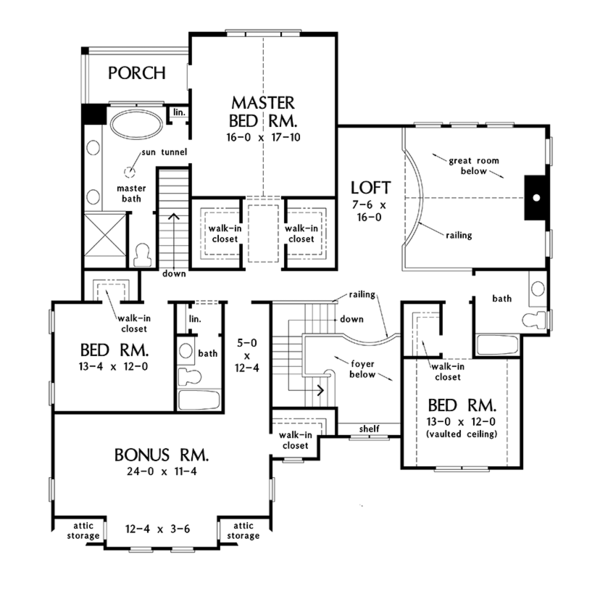 Architectural House Design - Colonial Floor Plan - Upper Floor Plan #929-977