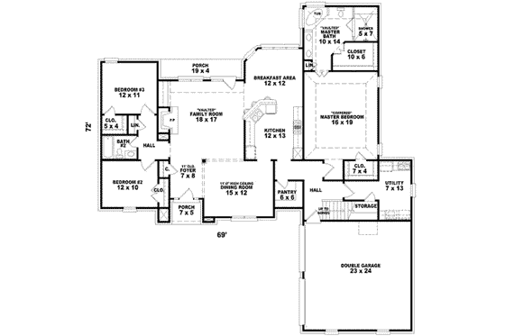 Floor Plan - Main Floor for European House Plan #81-1199 - 3 bed, 2 bath