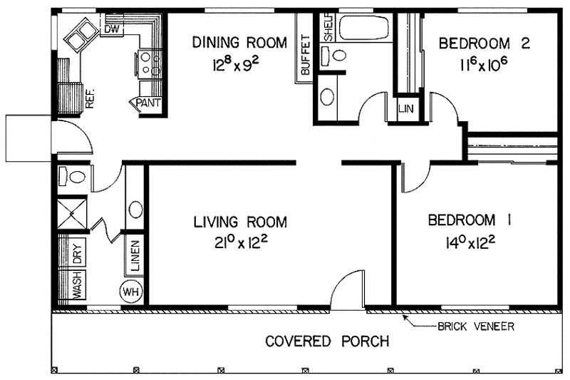Dream House Plan - Floor Plan - Main Floor for Country House Plan #60-780 - 2 bed, 2 bath