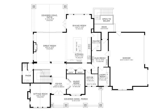 Floor Plan - Main Floor for Craftsman House Plan #1086-12 - 3 bed, 2.5 bath