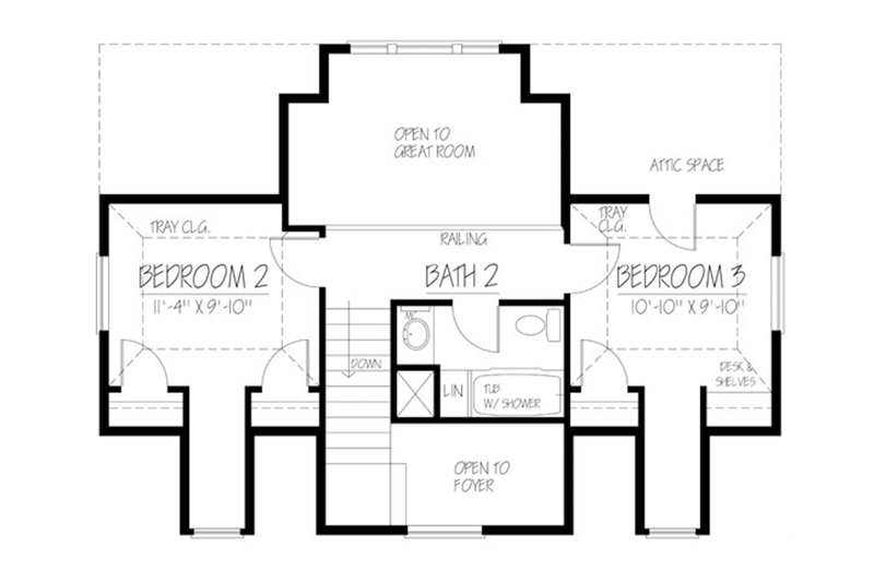 House Blueprint - Floor Plan - Upper Floor for Colonial House Plan #1061-16 - 3 bed, 2 bath