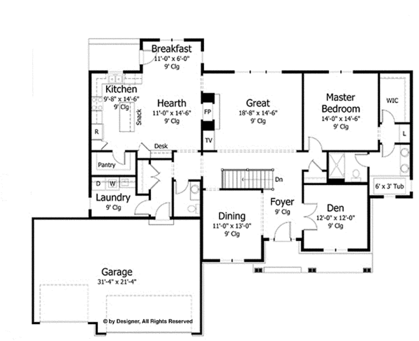 House Plan Design - European Floor Plan - Main Floor Plan #51-986