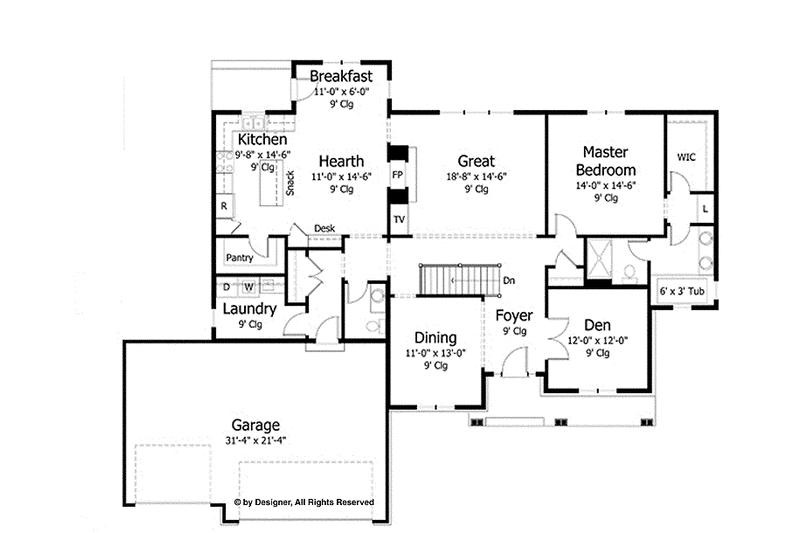 Dream House Plan - Floor Plan - Main Floor for European House Plan #51-986 - 3 bed, 2.5 bath