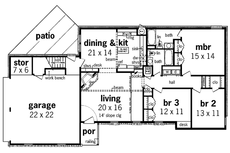 Home Plan - Floor Plan - Main Floor for Traditional House Plan #45-402 - 3 bed, 2 bath