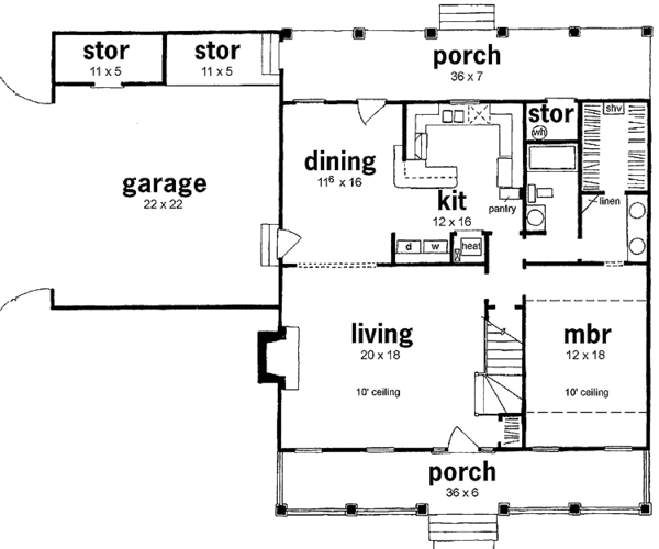 House Design - Country Floor Plan - Main Floor Plan #36-628