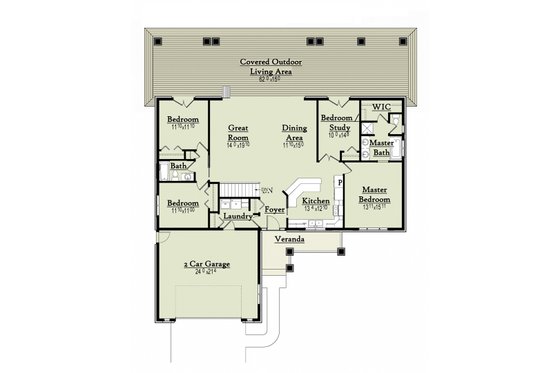 Floor Plan - Main Floor for Ranch House Plan #18-9543 - 4 bed, 2 bath
