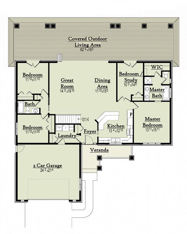 Architectural House Design - Ranch Floor Plan - Main Floor Plan #18-9543
