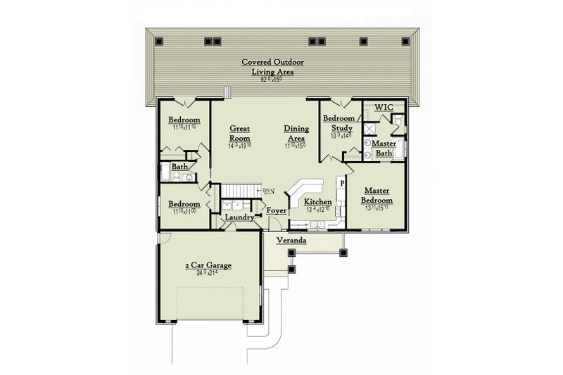 Home Plan - Floor Plan - Main Floor for Ranch House Plan #18-9543 - 4 bed, 2 bath