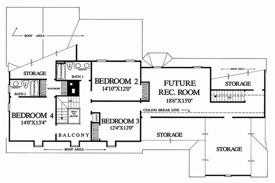 Floor Plan - Upper Floor for Colonial House Plan #137-193 - 4 bed, 3 bath