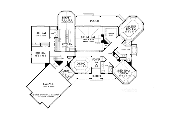 Floor Plan - Main Floor for Craftsman House Plan #929-887 - 4 bed, 3 bath