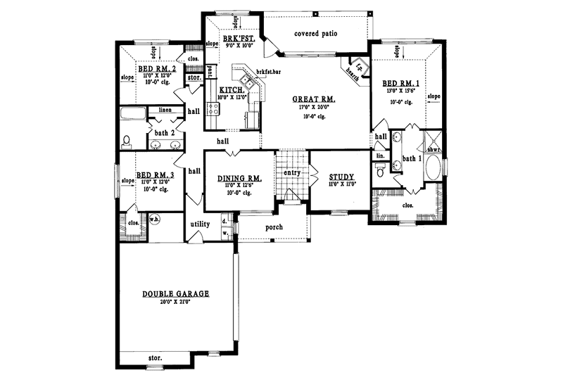 Home Plan - Floor Plan - Main Floor for Country House Plan #42-436 - 3 bed, 2 bath