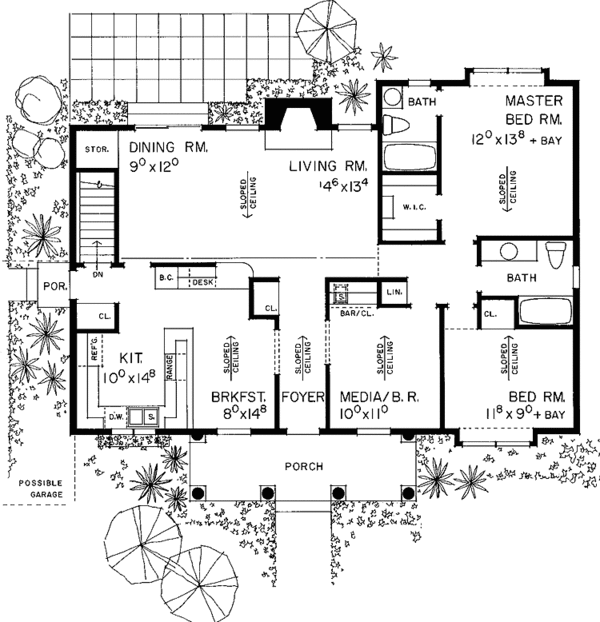 Architectural House Design - Mediterranean Floor Plan - Main Floor Plan #72-880