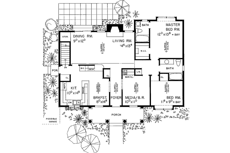 Home Plan - Floor Plan - Main Floor for Mediterranean House Plan #72-880 - 3 bed, 2 bath