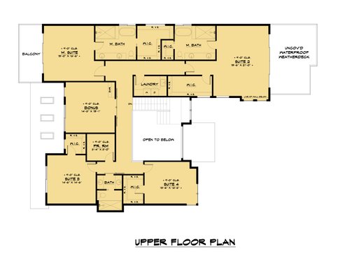 Floor Plan - Upper Floor for Contemporary House Plan #1066-137 - 6 bed, 5.5 bath