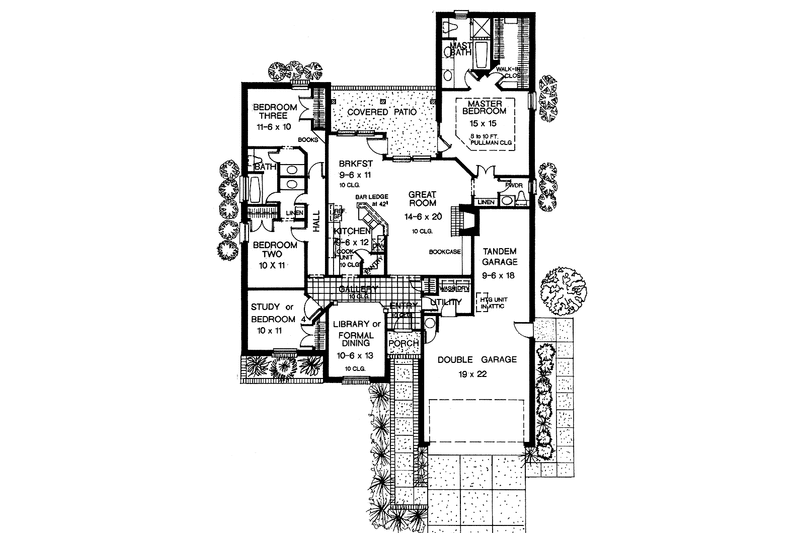 House Blueprint - Floor Plan - Main Floor for Country House Plan #310-1189 - 4 bed, 2.5 bath