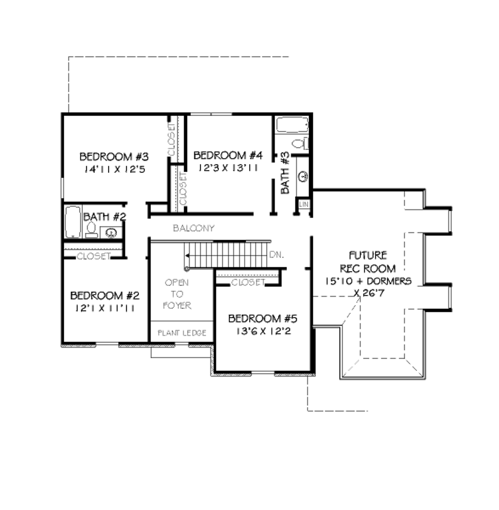 Floor Plan - Upper Floor for European House Plan #424-34 - 5 bed, 3.5 bath