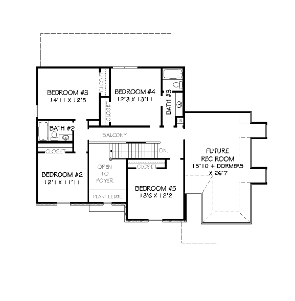 Floor Plan - Upper Floor for European House Plan #424-34 - 5 bed, 3.5 bath