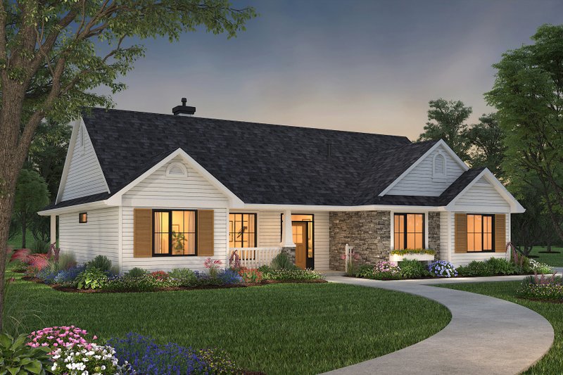 Architectural House Design - Exterior - Front Elevation 4 for Ranch House Plan #18-1057 - 3 bed, 2 bath