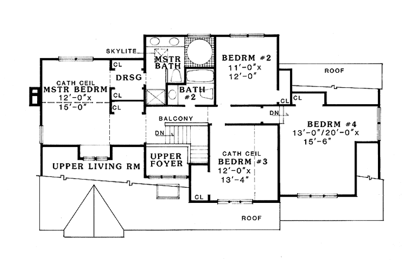 House Blueprint - Floor Plan - Upper Floor for Country House Plan #456-102 - 4 bed, 2.5 bath