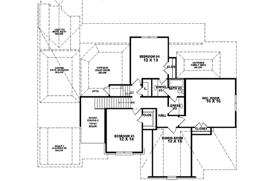Floor Plan - Upper Floor for European House Plan #81-584 - 4 bed, 3.5 bath