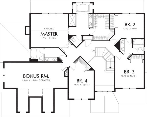 Craftsman Floor Plan - Upper Floor Plan #48-119