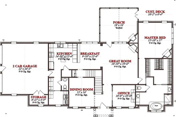 Floor Plan - Main Floor for Colonial House Plan #63-290 - 4 bed, 3.5 bath