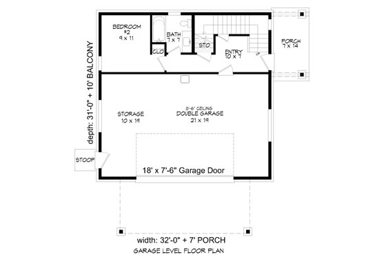 Floor Plan - Lower Floor for Contemporary House Plan #932-67 - 2 bed, 2 bath