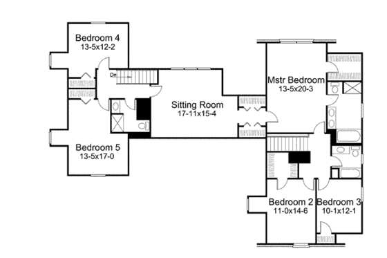 Floor Plan - Upper Floor for Tudor House Plan #57-543 - 5 bed, 4 bath