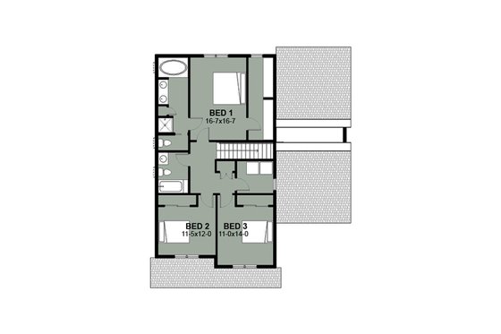 Floor Plan - Upper Floor for Craftsman House Plan #497-2 - 3 bed, 2.5 bath